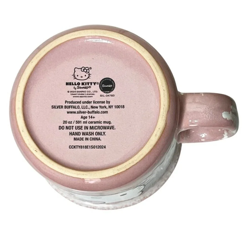 Sanrio Hello Kitty Pink Bow Reactive Glaze Ceramic 20 oz Camper Mug Pink‎ NEW